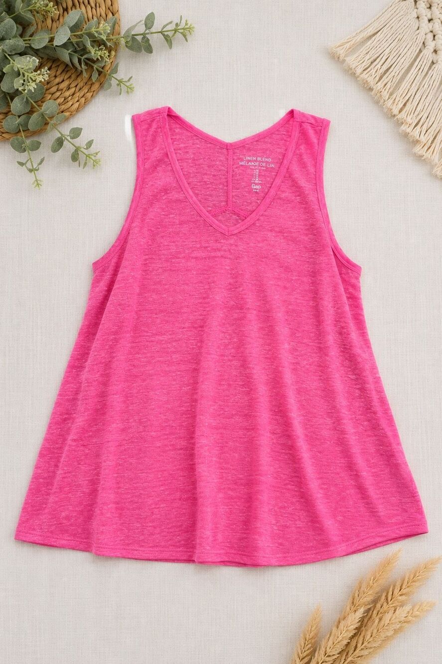 Gap Women’s Medium Hot Pink Linen Blend V-Neck Tank Top